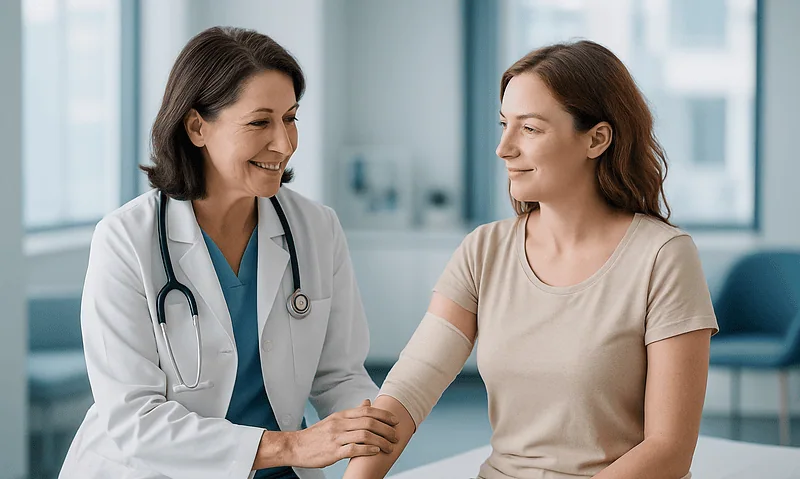 Doctor consulting with a patient in a medical office.