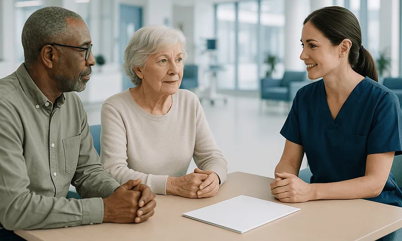 Patient consulting with healthcare professionals at Acibadem Hospital in Turkey.