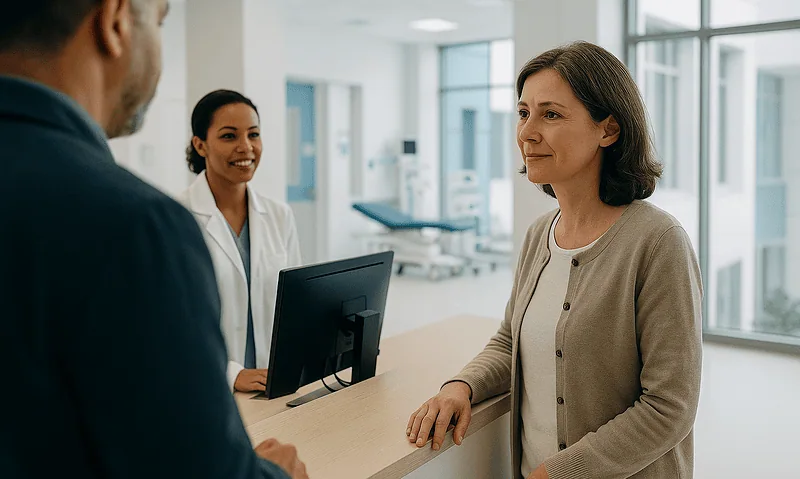 Patient consulting with healthcare professionals at Acibadem Hospital in Turkey.