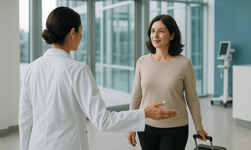 Patient and doctor having a friendly conversation at Acibadem Hospital in Turkey.