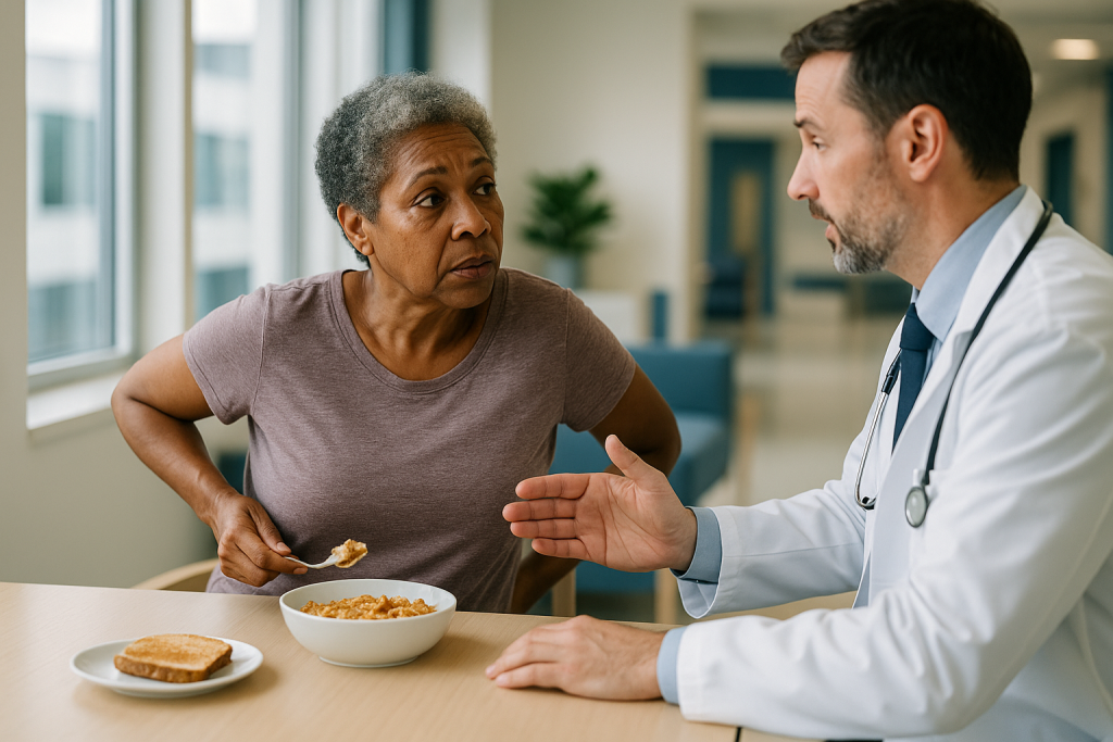 Doctor consulting patient about digestive or nutritional concerns: Artificial disc wear and tear: what happens to the materi