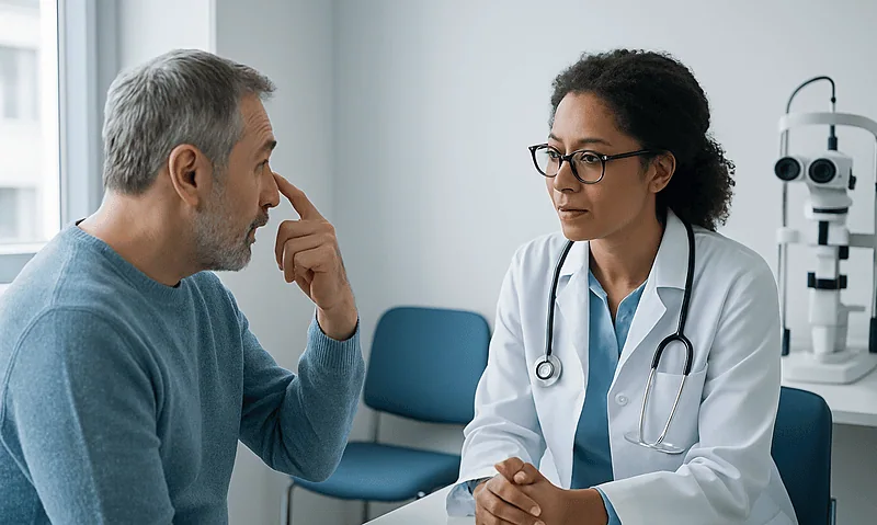 Ophthalmologist consulting with a patient about eye health.