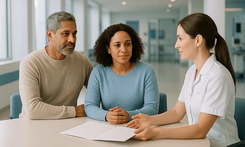 Medical consultation at Acibadem Hospitals Group with doctor and patients.
