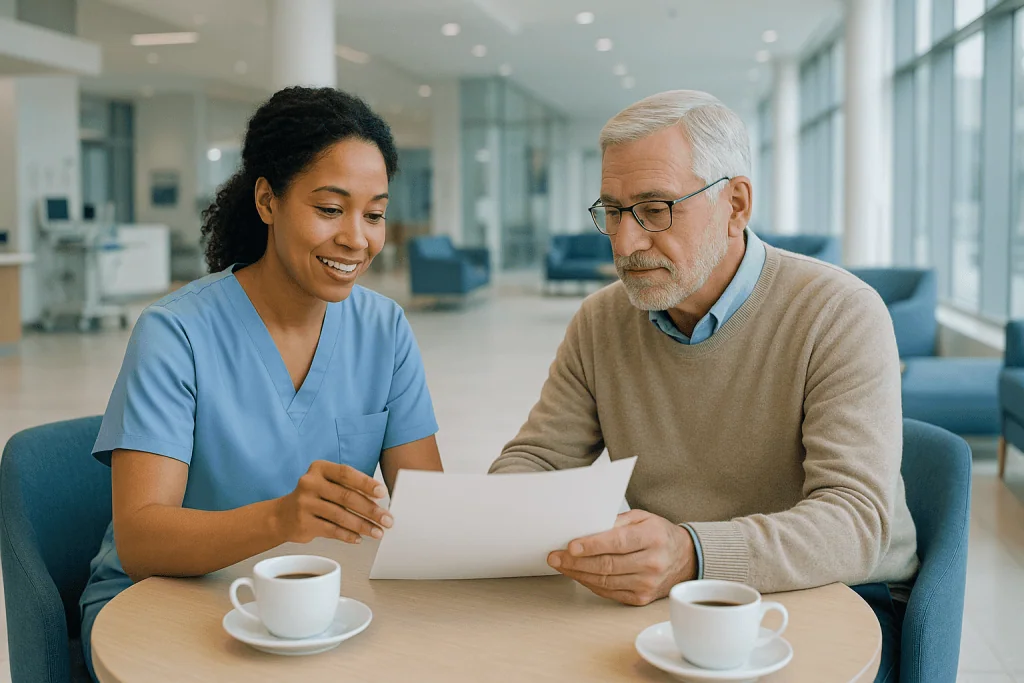 At Acibadem, What International Patients Receive Before Discharge and Return Travel 1 International patient consultation at Acibadem Hospital with healthcare professional.