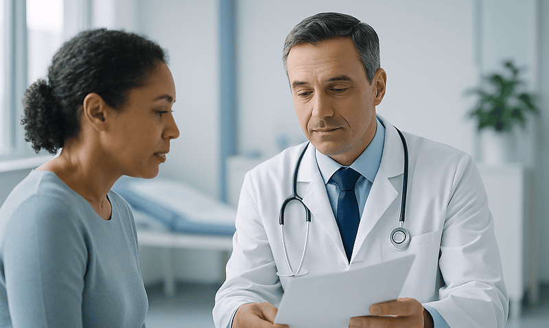 Doctor consulting with a patient in a medical office.