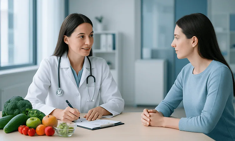 B12 and Folate Blood Tests: What Is Measured and Why They Travel Together 3 Doctor consulting with patient about blood tests in a modern clinic.