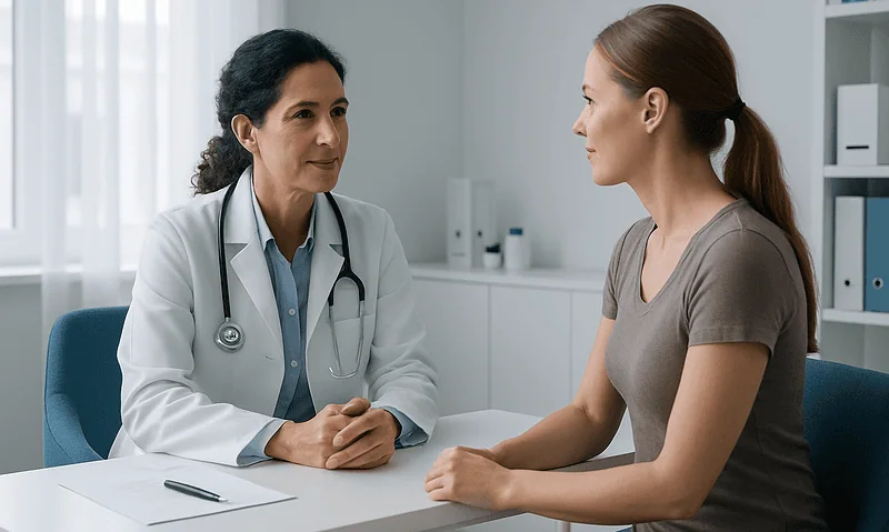 Doctor consulting with a patient in a medical office.