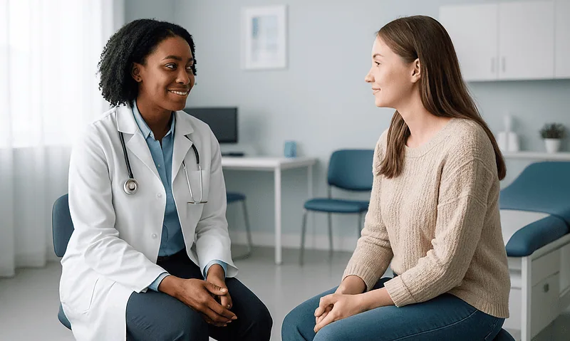 Doctor consulting with a patient in a medical office setting.
