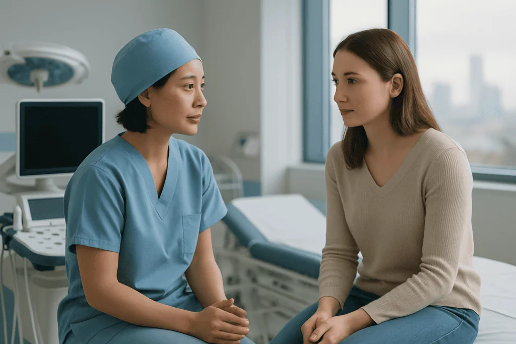 Benign Prostatic Hyperplasia 1 Doctor consulting a patient in a hospital room for benign prostatic hyperplasia.