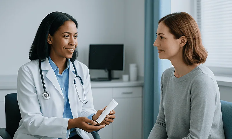 Doctor consulting with a patient in a medical office setting.