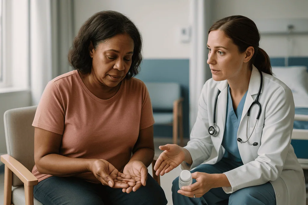 Doctor consulting with patient about medication or treatment: Blood thinners, aspirin and clotting: why timing matters