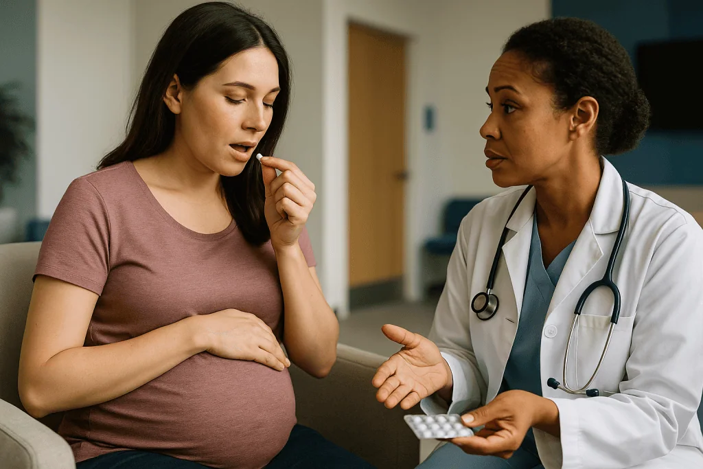 Pregnant woman consulting with female physician about procedure: Blood thinners before amniocentesis: what your team needs t