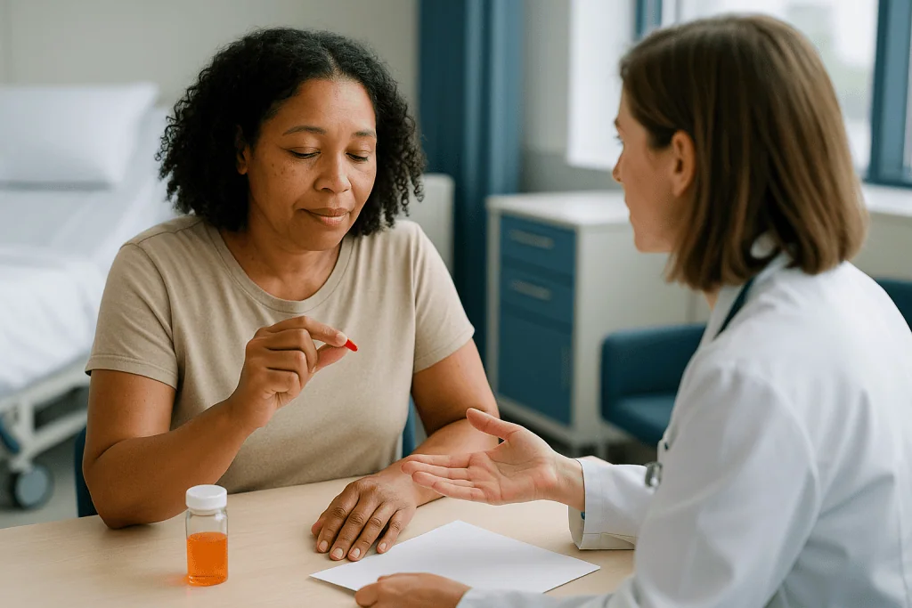 Doctor consulting with patient about medication or treatment: Blood thinners before hand surgery: what usually happens and w