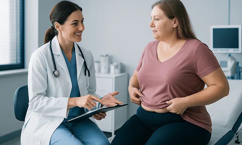 Doctor consulting with a patient about post-bariatric body contouring.