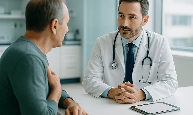 Doctor consulting with patient about bone marrow failure treatment options.