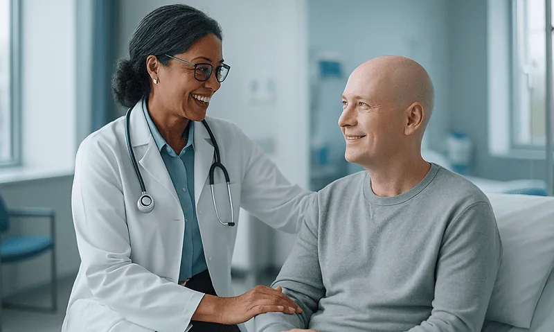 Bone Marrow Transplant Recovery: Week by Week 5 Doctor comforting a patient in a hospital room during recovery.