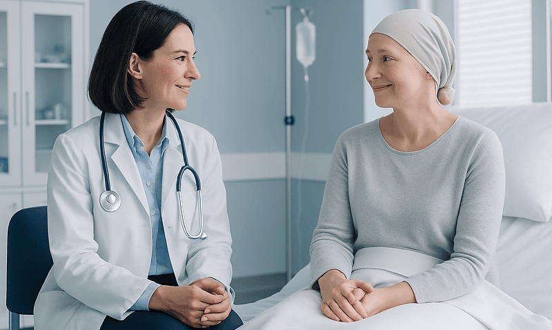 Doctor consulting with a patient in a hospital room.