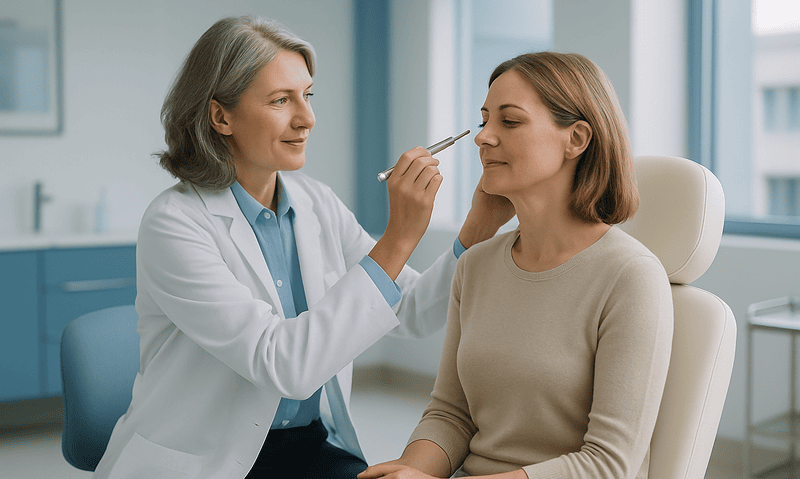 Botulinum Toxin Beyond Wrinkles: How It Is Used for Chronic Migraine and Other Conditions 2 Doctor administering botulinum toxin injection to patient for migraine treatment.
