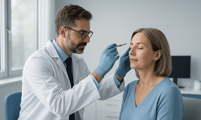 Doctor administering Botox injection to a woman in a clinical setting.