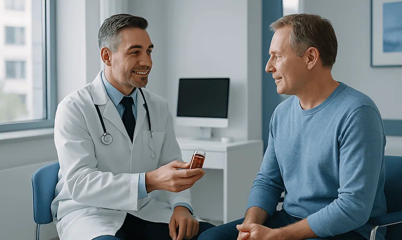 Doctor consulting with a patient in a modern clinic setting.