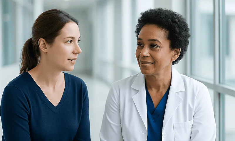 Patient consulting with a doctor at Acibadem Hospital in Turkey.