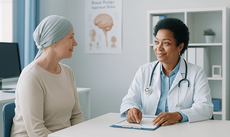 Doctor consulting with a patient in a medical office setting.
