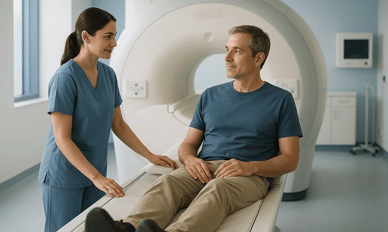 Patient undergoing MRI scan at Acibadem Hospital for brain tumor diagnosis.
