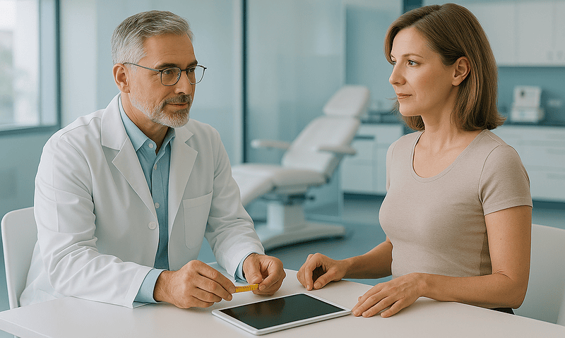 Doctor consulting with a patient in a modern medical clinic.