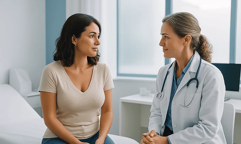 Doctor consulting with a patient in a medical office setting.