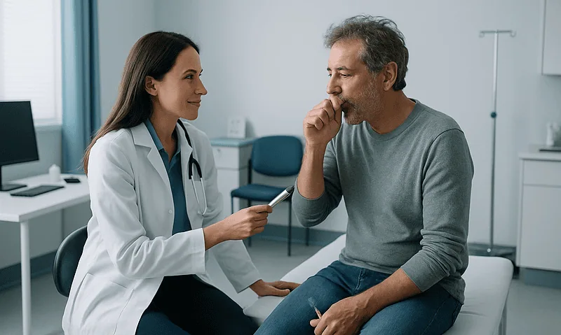 Doctor consulting with a patient in a medical office setting.