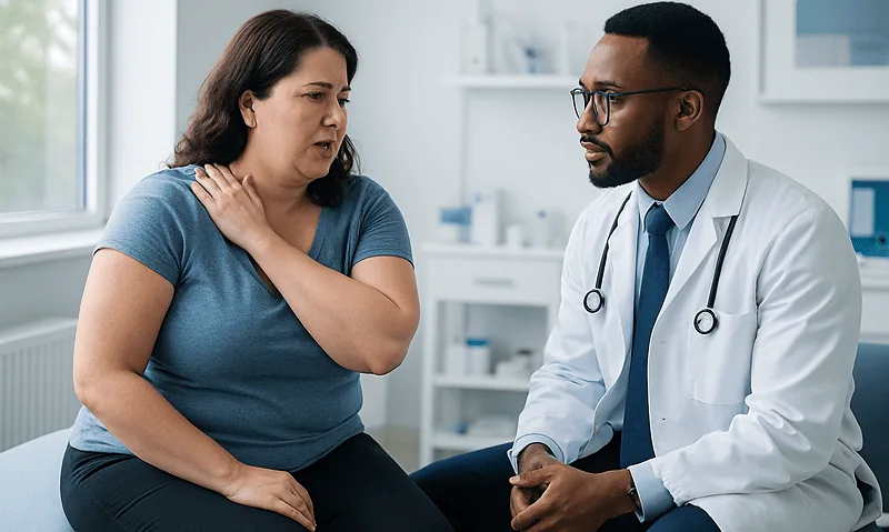 Doctor consulting with a woman about breast reduction options at Acibadem Hospital.