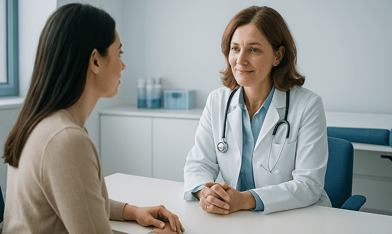 Doctor consulting with patient in a medical office at Acibadem Hospitals Group.