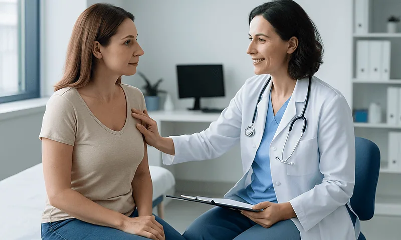 Doctor consulting with a patient in a medical office.