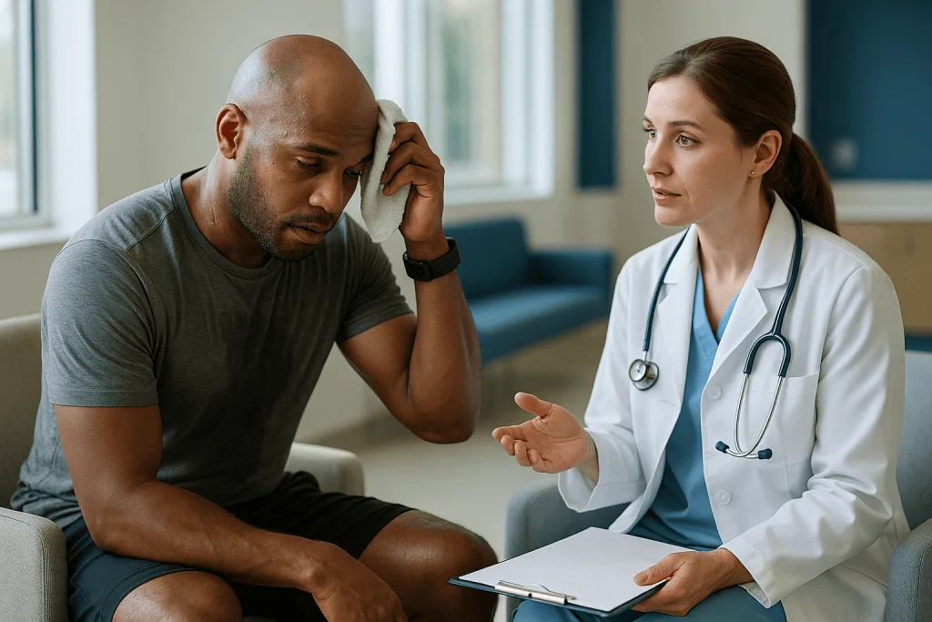 Doctor consulting patient about general medical concern: Can I sweat after SMP? What five days really means