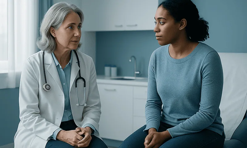 Doctor consulting with a patient in a medical office setting.