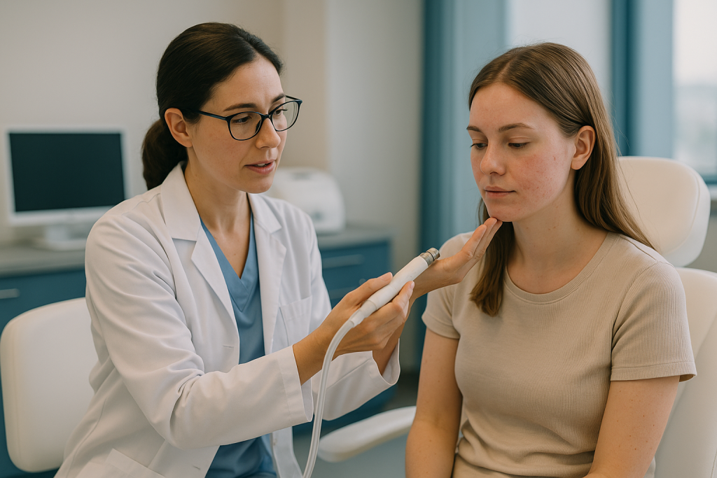 Doctor consulting patient about skin treatment in clinic: Can sensitive skin handle microdermabrasion?