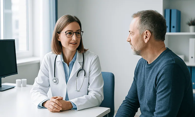 Doctor consulting with a patient in a medical office at Acibadem Hospitals Group.