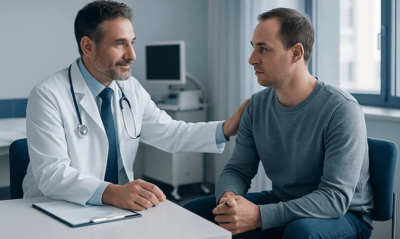 Doctor consulting with a patient in a medical office setting.