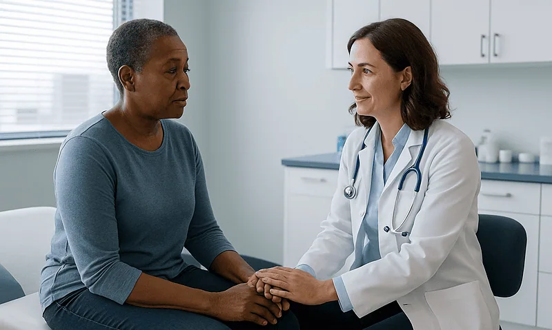 Doctor consulting with a patient in a medical office setting.