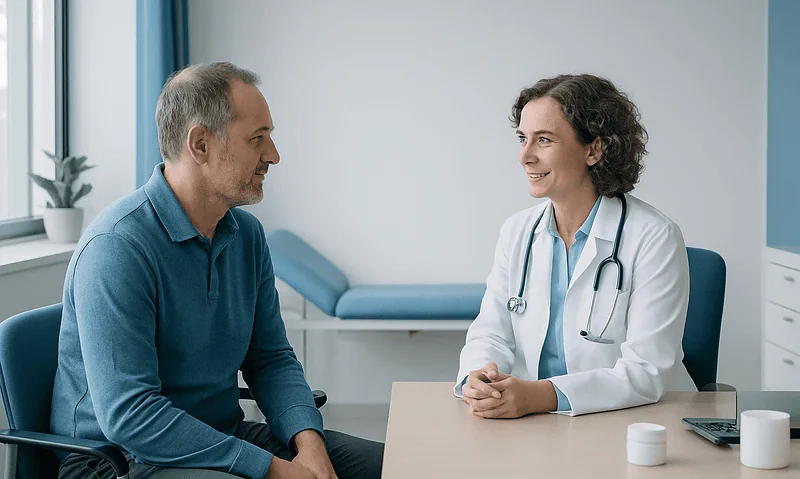Doctor consulting with a patient in a medical office setting.