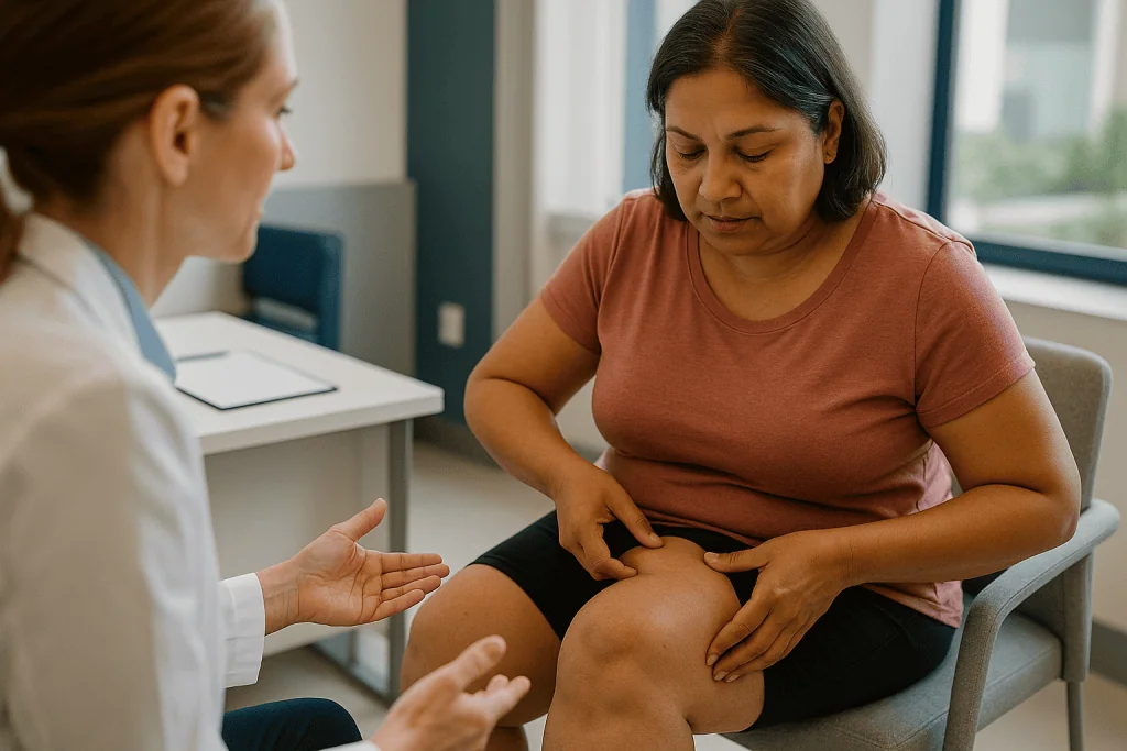 Doctor examining patient's leg for swelling and lymphedema: Can you self test for lipedema at home?