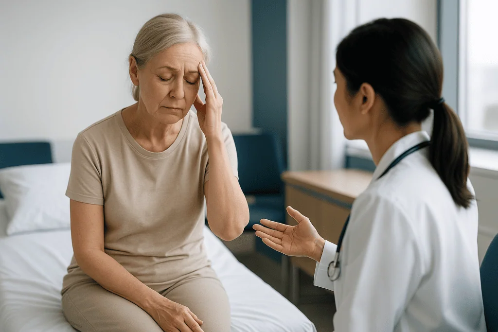 Doctor consulting with older female patient in hospital room: Cancer-related fatigue: why rest alone rarely fixes it