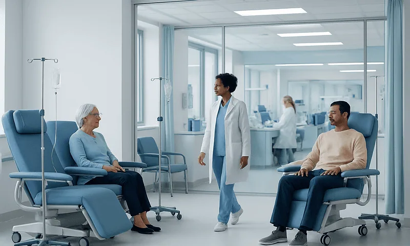 Patients receiving CAR-T cell therapy in a modern hospital setting.