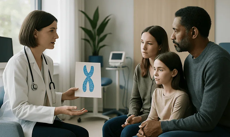 Doctor explaining Carney Complex to a family in a medical consultation.