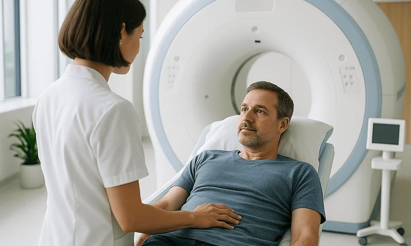 Patient undergoing MRI scan at Acibadem Hospital for cerebral palsy assessment.