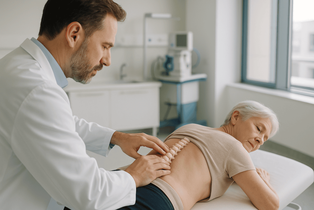 Cervical Disc Herniation 1 Doctor examining patient's lower back for cervical disc herniation.