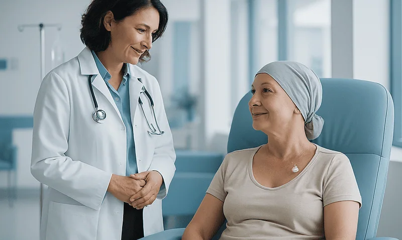 Doctor consulting with a patient in a hospital setting.