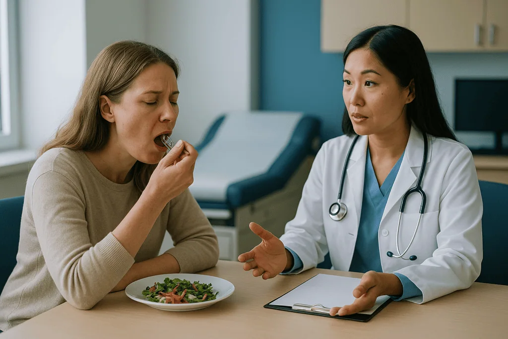 Doctor consulting patient about food and nutrition: Chewing fatigue after masseter Botox: what it feels like and how long it