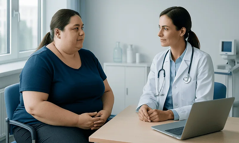 Doctor consulting with a patient in a medical office setting.