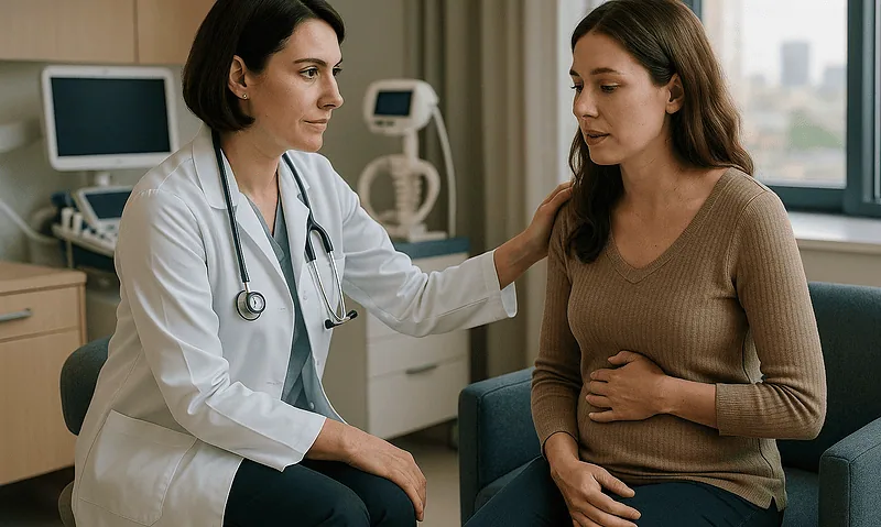 Doctor consulting with a patient in a medical office setting.